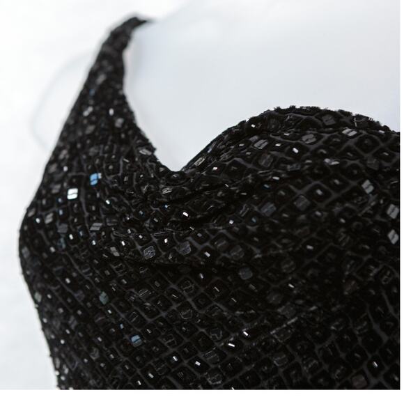 VTG Velvet Hand Beaded Asymmetrical Gown Formal Dress Sequin Special Occasion XS - Picture 4 of 7